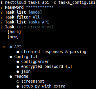Screenshot: Example task list view via CLI
