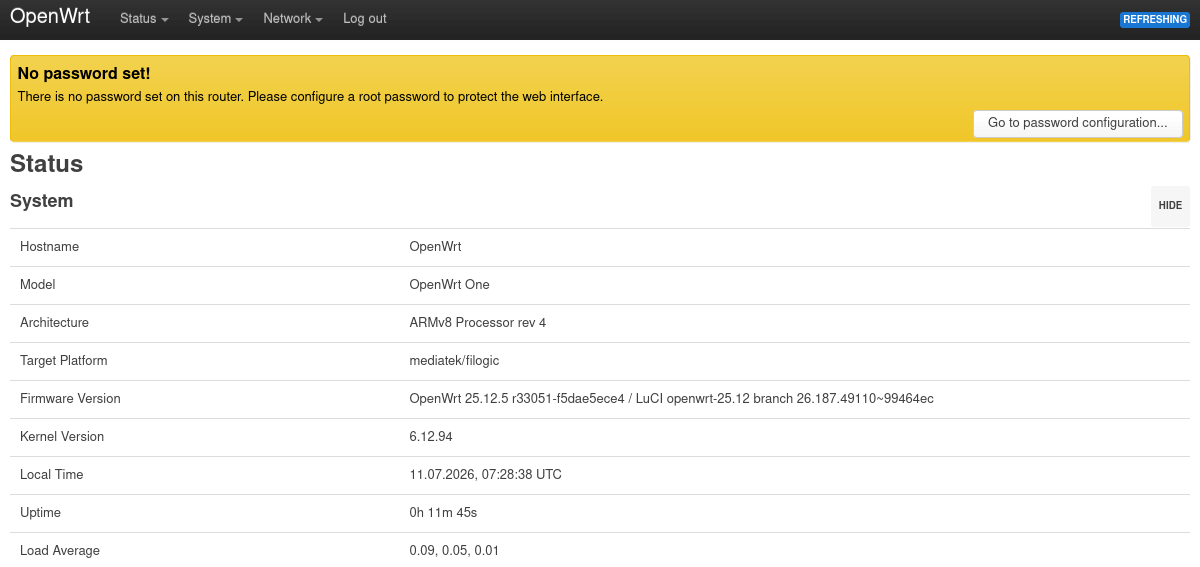 First login OpenWrt dashboard